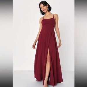 Dreamy Romance Burgundy Backless Maxi Dress